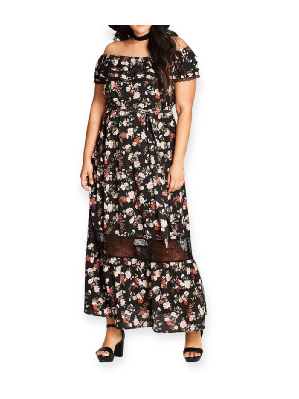 NWT City Chic dress, Free Love Floral Maxi w/ lace trim  Plus Size 16/S